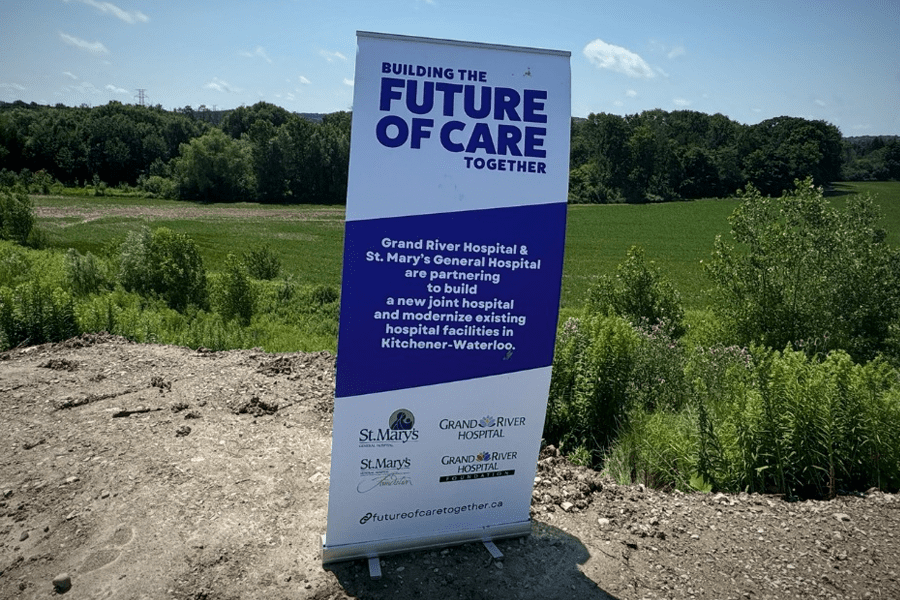 Building the Future of Care Together - banner graphic placed as new hospital site.