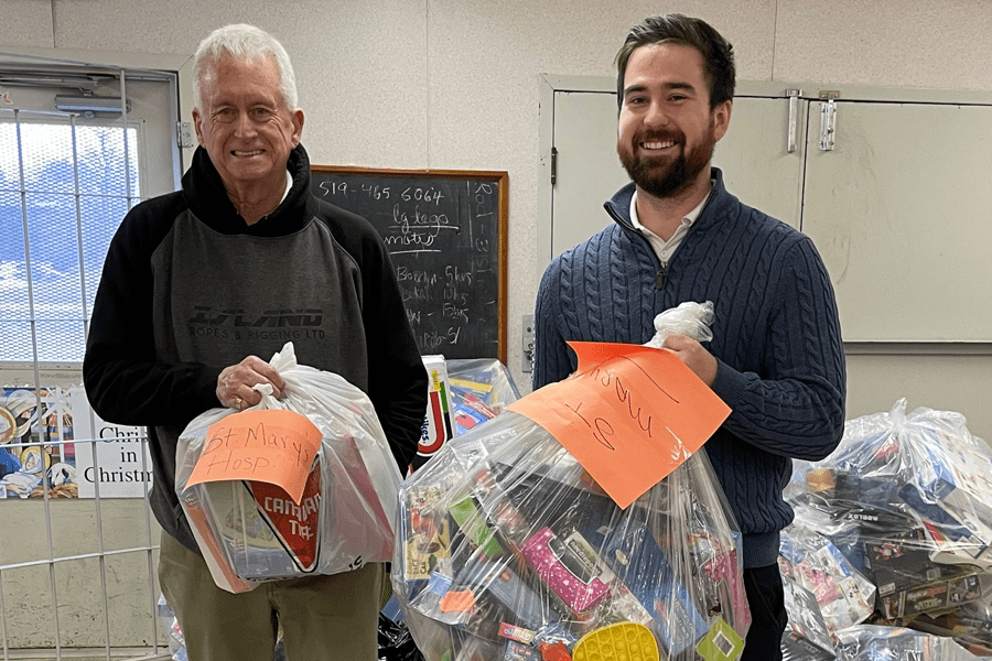 Pictured: Martin Hickey, Facility Manager, Knights of Columbus w/ Calvin Carter from St. Mary's General Hospital Foundation.