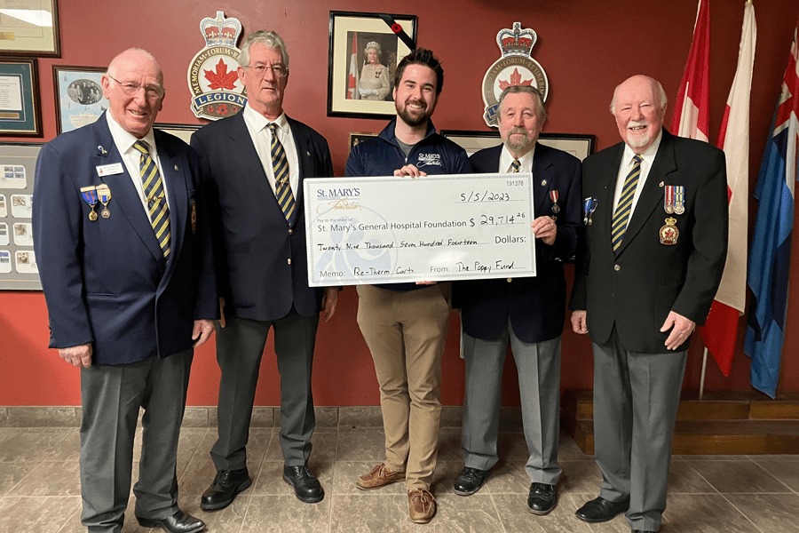 Royal Canadian Legion members presenting a cheque to Calvin Carter from St. Mary's General Hospital Foundation.