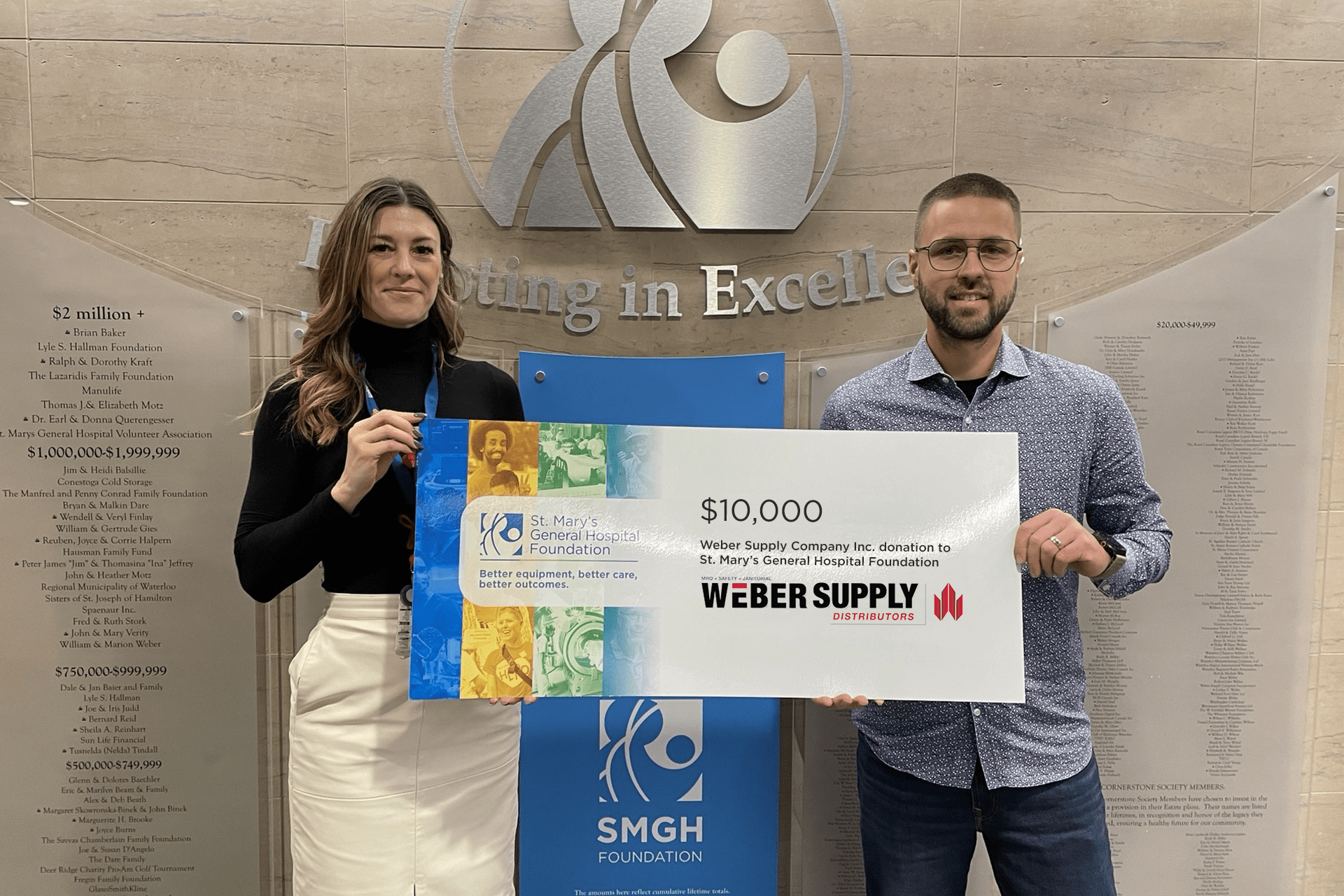 Weber Supply Company Inc. cheque presentation of $10,000 to St. Mary's General Hospital Foundation